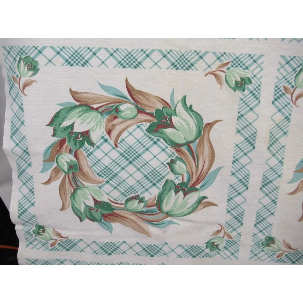 Vintage 50s Floral Print Cotton Tablecloth Square 48x53